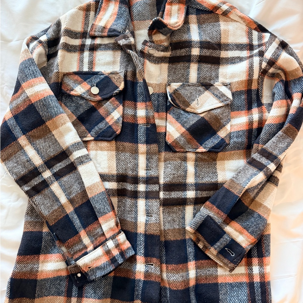 Cozy Plaid Shacket in Navy, Cream & Rust